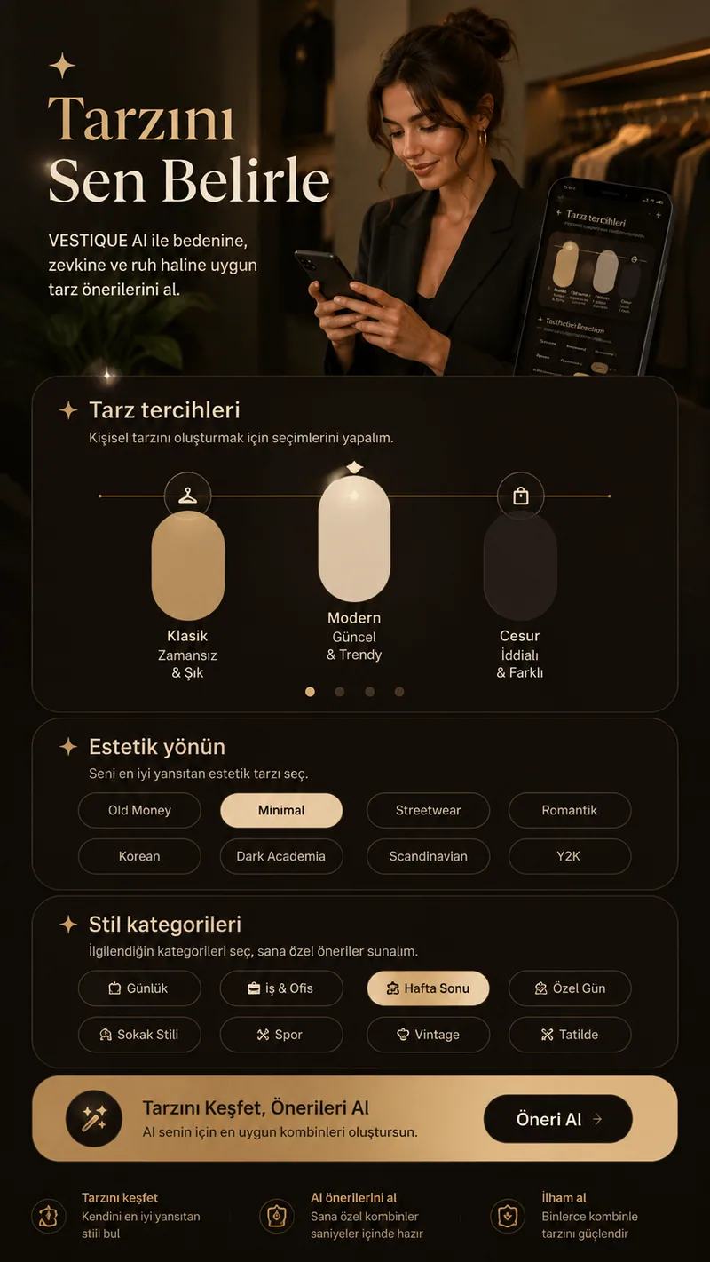 Vestique kişisel stil tercihleri uygulama ekranı